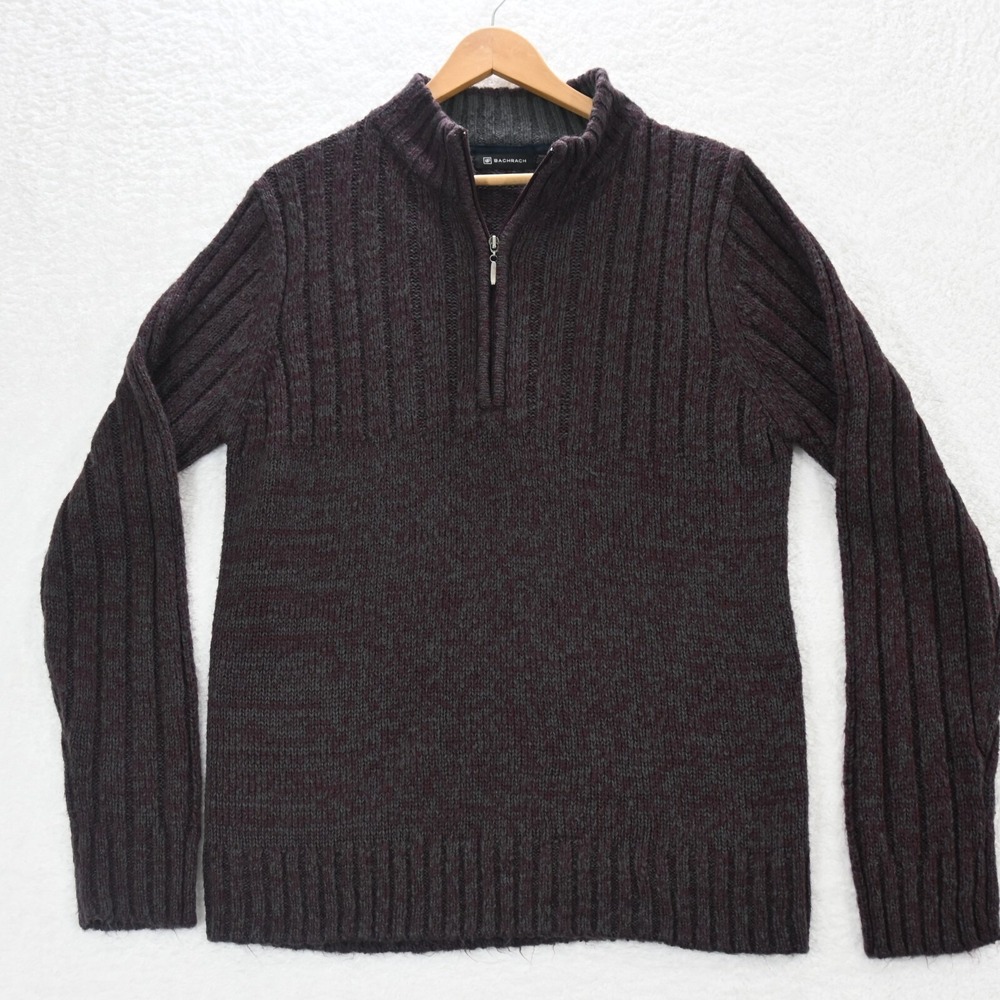 Bachrach Sweater Men's Large Burgundy  Quarter Zip Mock‎ Neck  Acrylic 100%